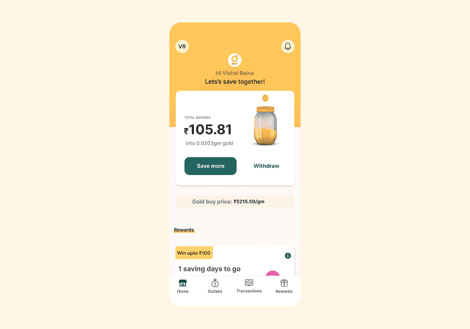 Gullak - Gold Savings Mobile App Dashboard UI - UX design case study