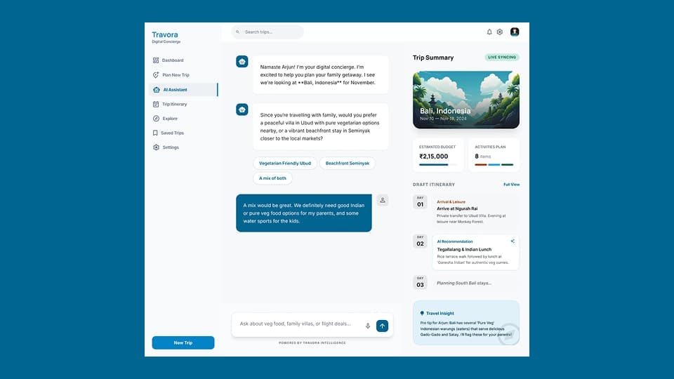 Agent Travora IA - AI Powered Travel Planning System - UI/UX design case study by Saurabh Pansari